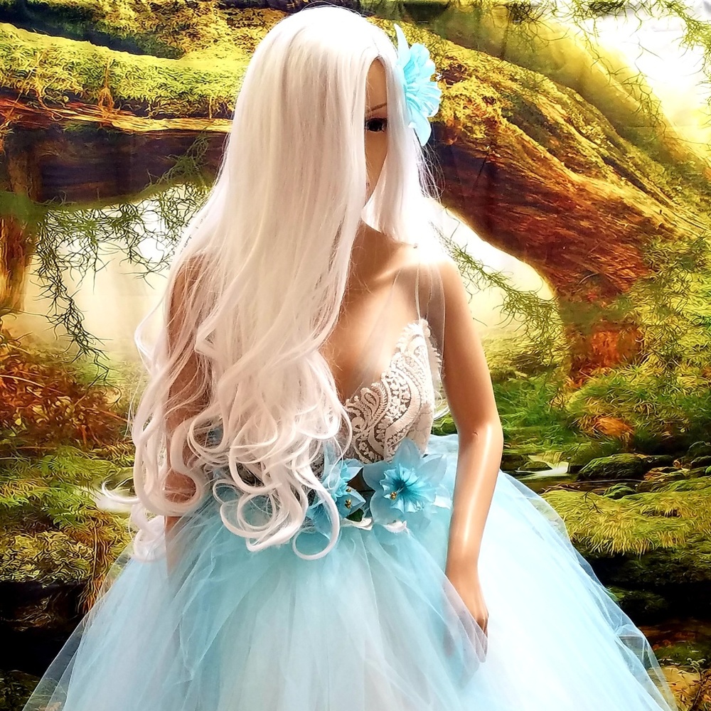RACHEL Pale Ocean Blue Ivory Organza Wedding Gown - Picture 7 of 11